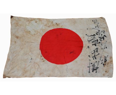 Original Japanese WWII Flag, Signed by various family members before soldiers went to war.Size: 37 x 24 in.  - Provenance: th