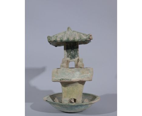 Chinese Han Dynasty Glazed Ceramic WatchtowerHeight: 12 in.  - Provenance: this item comes from the private collection of Lou