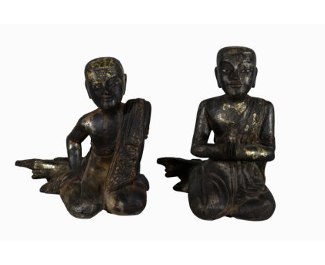 (2) Antique Gilt/Carved Burmese Monk Figures.  Height: 10.5 in. - Provenance: this item comes from the private collection of 