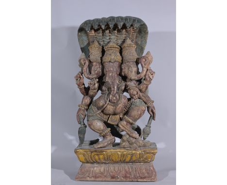 Large Antique Carved Wood/Polychromed Ganesh Figure.Height: 35 in.  - Provenance: this item comes from the private collection