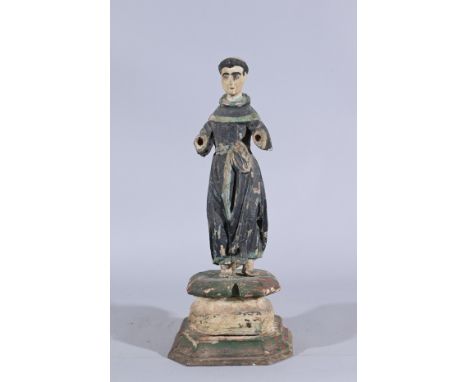 Antique Carved Polytchrome SantosHeight: 16.75 in.  - Provenance: this item comes from the private collection of Lou A. and B