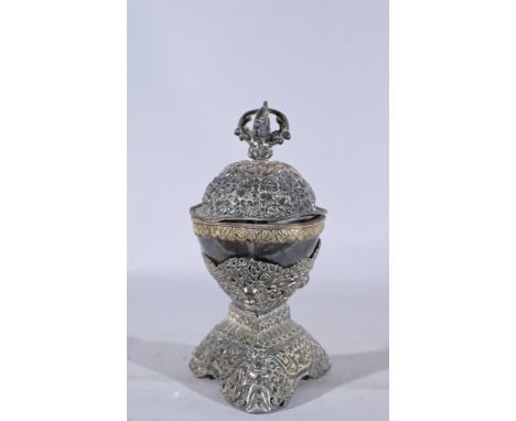 Antique Tibetan Silver Kapala. Comes with original receipt. Height: 8.5 in. - Provenance: this item comes from the private co