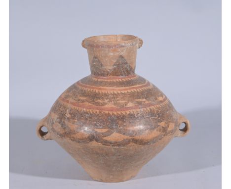 Chinese Neolithic Painted Pottery JarHeight: 11 in.  - Provenance: this item comes from the private collection of Lou A. and 
