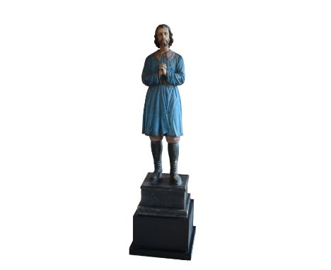 Monumental Antique Carved Spanish Colonial Santos Figure.Dimensions: 56 x 15.5 x 15 in.- This item is currently being stored 