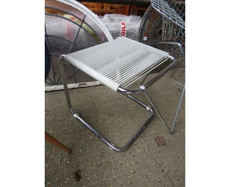 A 1960's/70's wire stool on chrome base, 'spaghetti' string seat