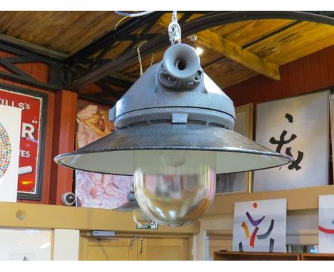 A Czech Republic explosion proof mine lamp fitted with an enamelled steel shade 
