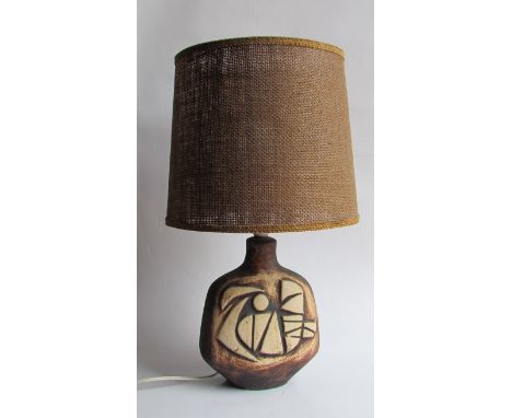 A Tremaen pottery table lamp base with original shade 