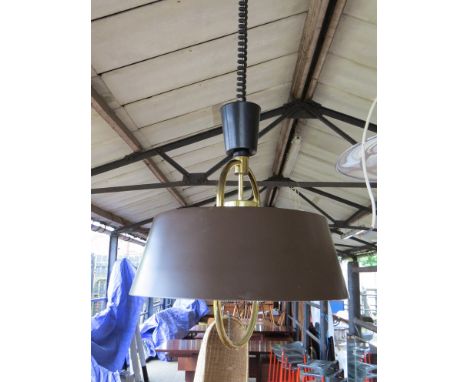 A brown metal and brassed push/pull ceiling light pendant 