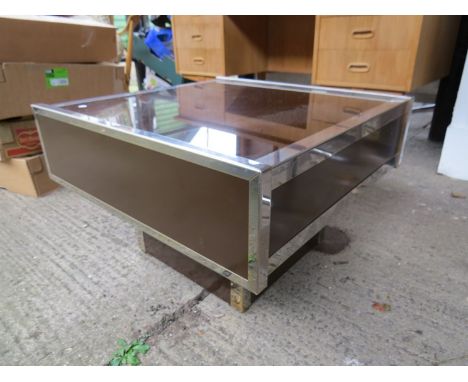 A 1970's brown melamine and chromed square coffee table 