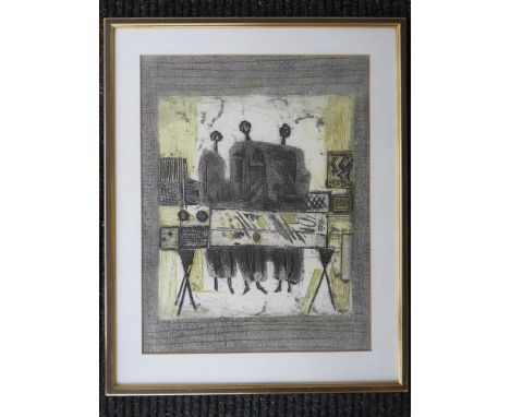 African figures, framed and glazed lithograph. Numbered 40/200 and signed indistinctly 
