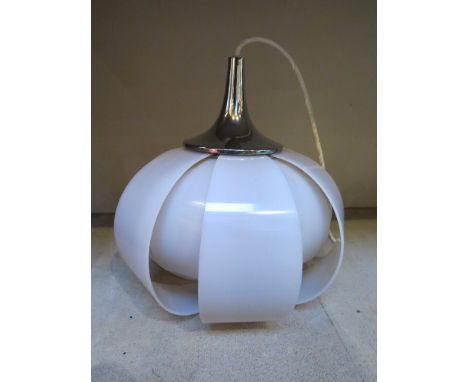 A 1960's acrylic lotus blossom pendant light in white and chrome 