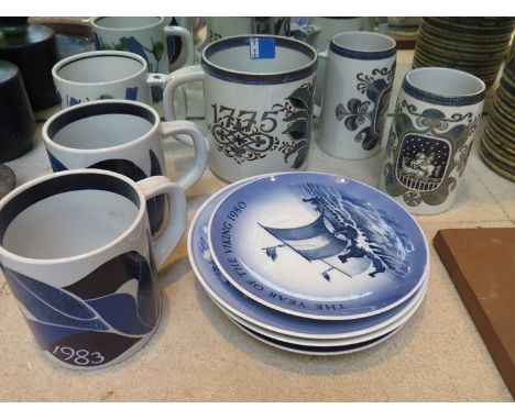 Six Royal Copenhagen faience mugs circa 1980's, plus various plates 