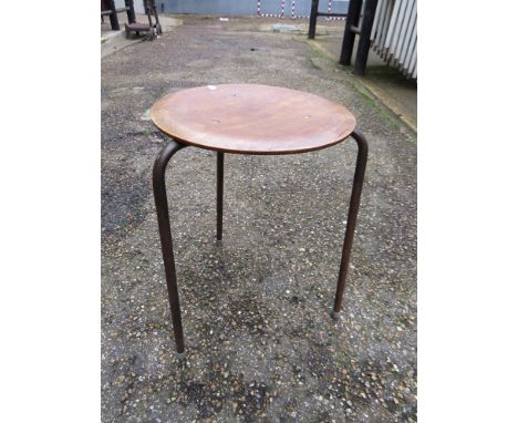A 1960s metal rod framed stool with circular laminated ply top 