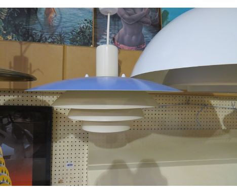 A Danish four tiered "PH" style ceiling light in white and blue 