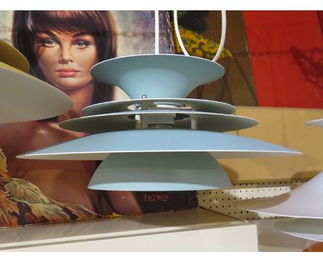 A Danish five tiered "PH" style ceiling light in blue and white 