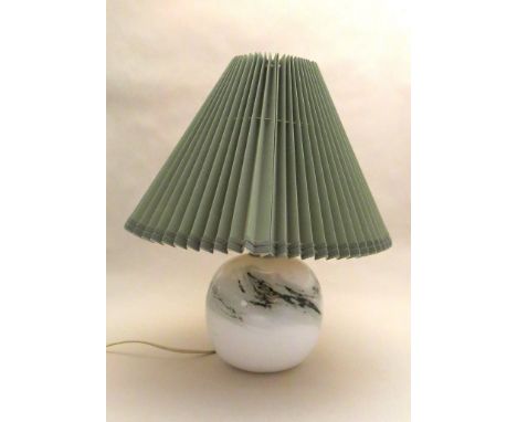 A Holmegaard Atlantis Range glass table lamp base by Michael Bang. Later pleated shade