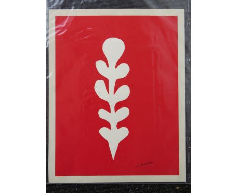 After Henri Matisse 1869-1954.  Screenprint - (serigraph) "Palme blanche sur frond rouge". Signed in the plate. Produced by S