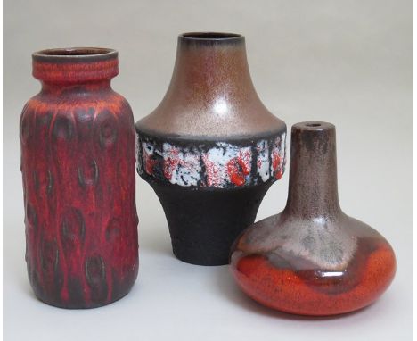 Three West German ceramics - Schuerich 233-32, Carstens Space Capsule and an orange and bronzed lamp base, 22cm high