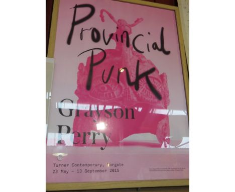 A Grayson Perry framed "Provincial Punk" art exhibition poster and a Tracey Emin framed copy of the Independent newspaper sho