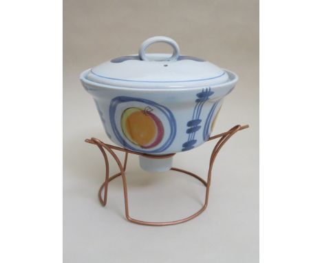 A 1956 Buchan pottery casserole with tea light warmer stand 