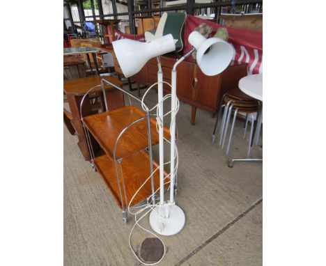 A white double spot standard lamp with adjustable spot lights 