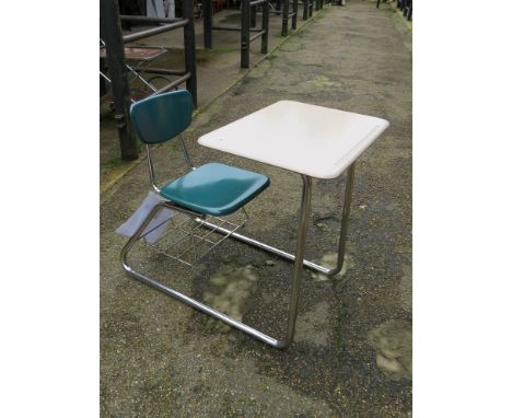 A Virco 1950's desk with chair on chrome tubular frame 