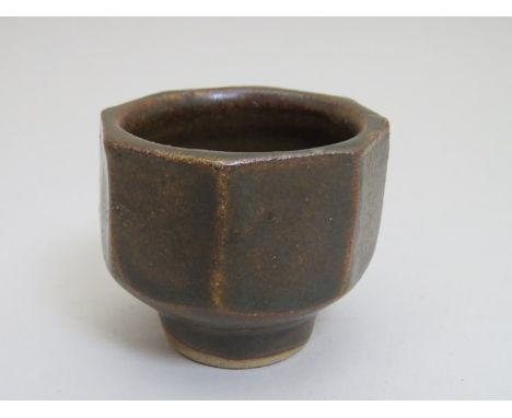 JEREMY LEACH (1998-2001) A Moorlands pottery cut side pot with tenmoku glaze impressed mark with incised initials 6cm high 