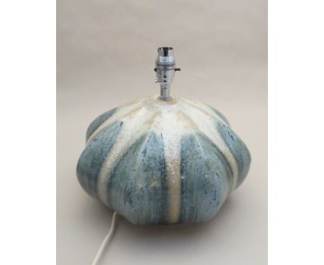 A West German pottery lamp of octagonal pod form, green and biscuit glazes 