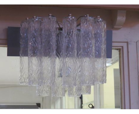 Wall sconce of glass tubes hung on stainless steel frame. Italian, 1970's 