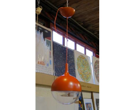 An orange metal and perspex spherical LED ceiling lamp 