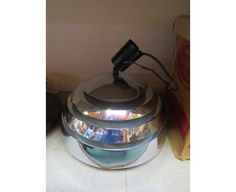 A semi spherical chromed metal ceiling light 
