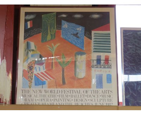 A framed and glazed David Hockney print 'The New World Festival of the Arts 1982 
96cm x 90cm