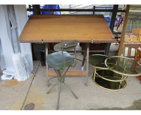 A 1930's Architect table and matching draftsman chair 