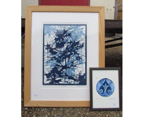 NICHOLAS BARNHAM (b1939): An Oriental lino cut, hand printed scrolled design and a limited edition lithograph "Sea Holly II" 