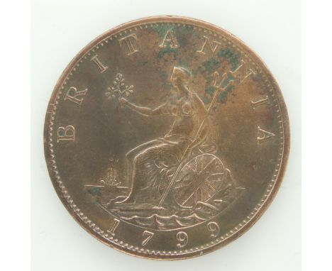 1799 halfpenny of George III - VF grade. UK P&amp;P Group 0 (£6+VAT for the first lot and £1+VAT for subsequent lots) 