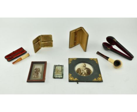 A collection of 19th century Victorian framed photographs,&nbsp; a gold plated vesta case, an Asprey leather card purse, a re