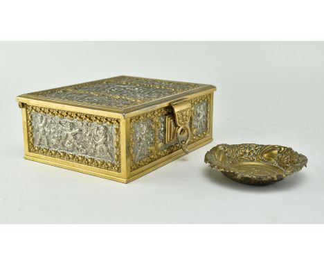 Ernst &amp; Sohne - an early 20th century German white &amp; gilt metal hammered jewellery box featuring cherub decoration, a