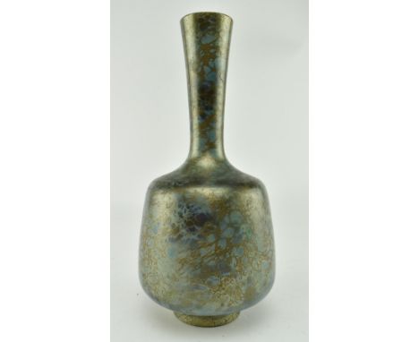 A vintage 20th century Japanese Takaoka copperware vase. The vase with tapering neck into bulbous body, in marbled hues of gr