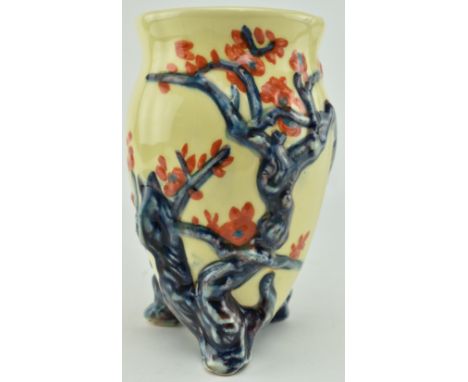 Clarice Cliff for Wilkinson Ltd. - a retro early - mid 20th century cherry blossom vase. The vase of yellow ground featuring 