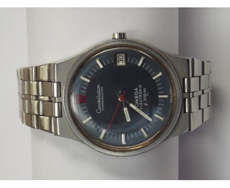 Omega Constellation F300Hz chronometer bracelet watch. With electric blue dial.Dated 1972. Stainless steel case 198.000, date