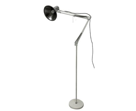 White finish adjustable standard lamp with polished metal shade