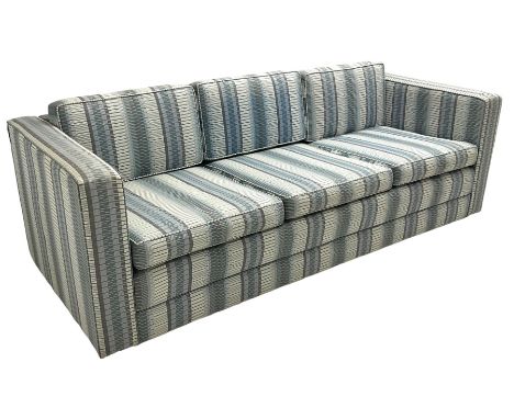 Knoll - 'Pfister' three-seat sofa, upholstered in striped blue and silver fabric, upholstered by DEDECE Dimensions: Height:&n