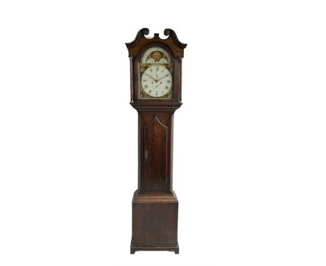 Stockell and Son of Newcastle -  oak cased  early 19th-century 8-day longcase clock, with a swans necked pediment and break a