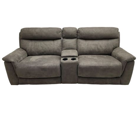 DFS - 'Vinson' two-seat electric reclining smart sofa upholstered in stitched grey fabric, the central console fitted with st