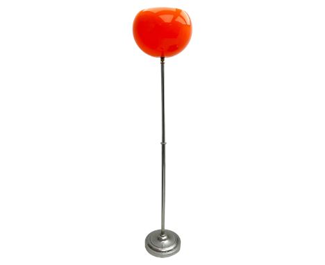 Mid-20th century Guzzini style standard lamp, orange plastic shade on chromed metal baseDimensions: Height:&nbsp;188cm&nbsp;