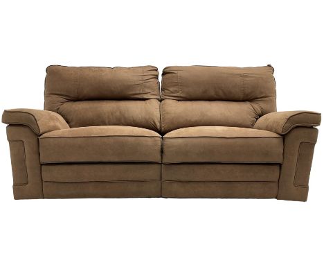 Two-seat manual reclining sofa, upholstered in light mocha fabricDimensions:  Length/Width: 208cm 