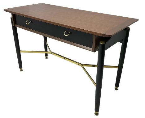 E. Gomme for G-Plan - ‘Librenza’ afrormosia and black finish console, fitted with two drawers, on turned supports united by b