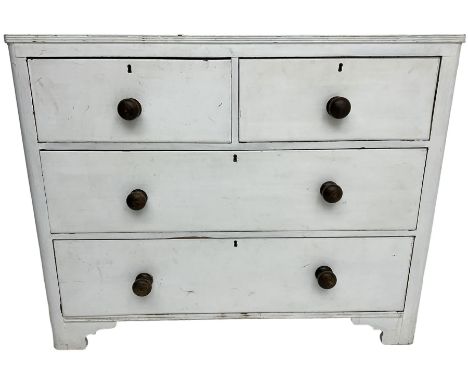 19th century white painted chest, reeded moulded edge over two short and two long drawers, on shaped bracket feetDimensions: 