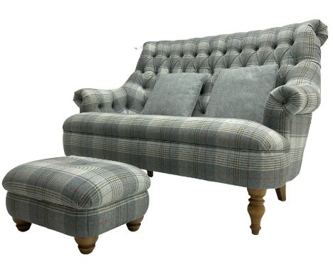 Wood Bros Furniture - 'Pickering Compact Two Seater Sofa', high rolled back, upholstered in buttoned 'Abraham Moon Huntingtow