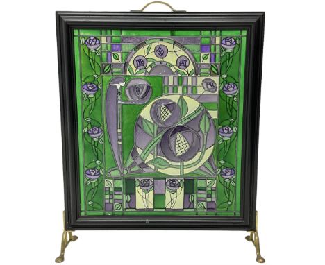 Rennie Mackintosh design Art Nouveau style stained glass fire screenDimensions: Height:&nbsp;61cm&nbsp; Length/Width:&nbsp;49